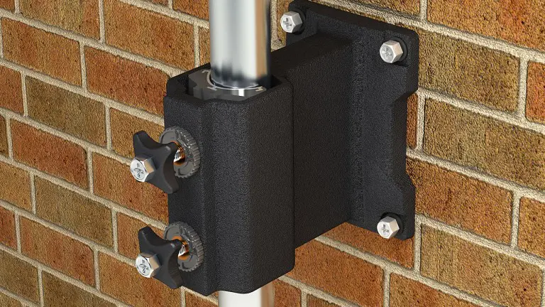 A picture of an aerial bracket mounted to a wall.